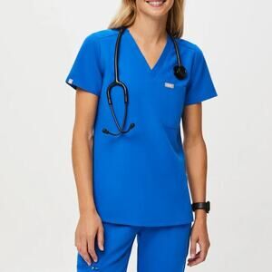 Figs Catarina One-Pocket Short Sleeve V-Neck Scrub Top Royal Blue Women's XL